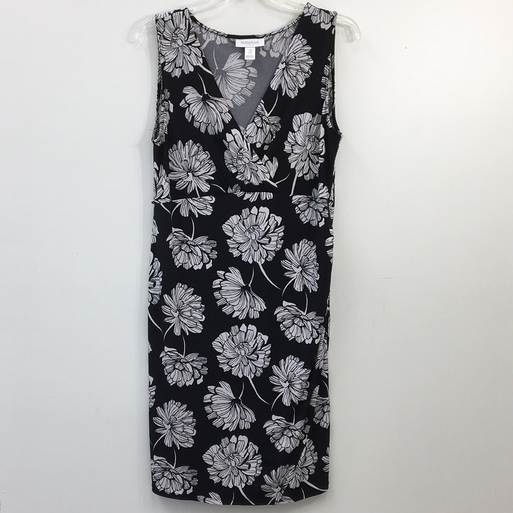 Motherhood Maternity V-Neck Sleeveless Black Floral A-Line Dress Size M
